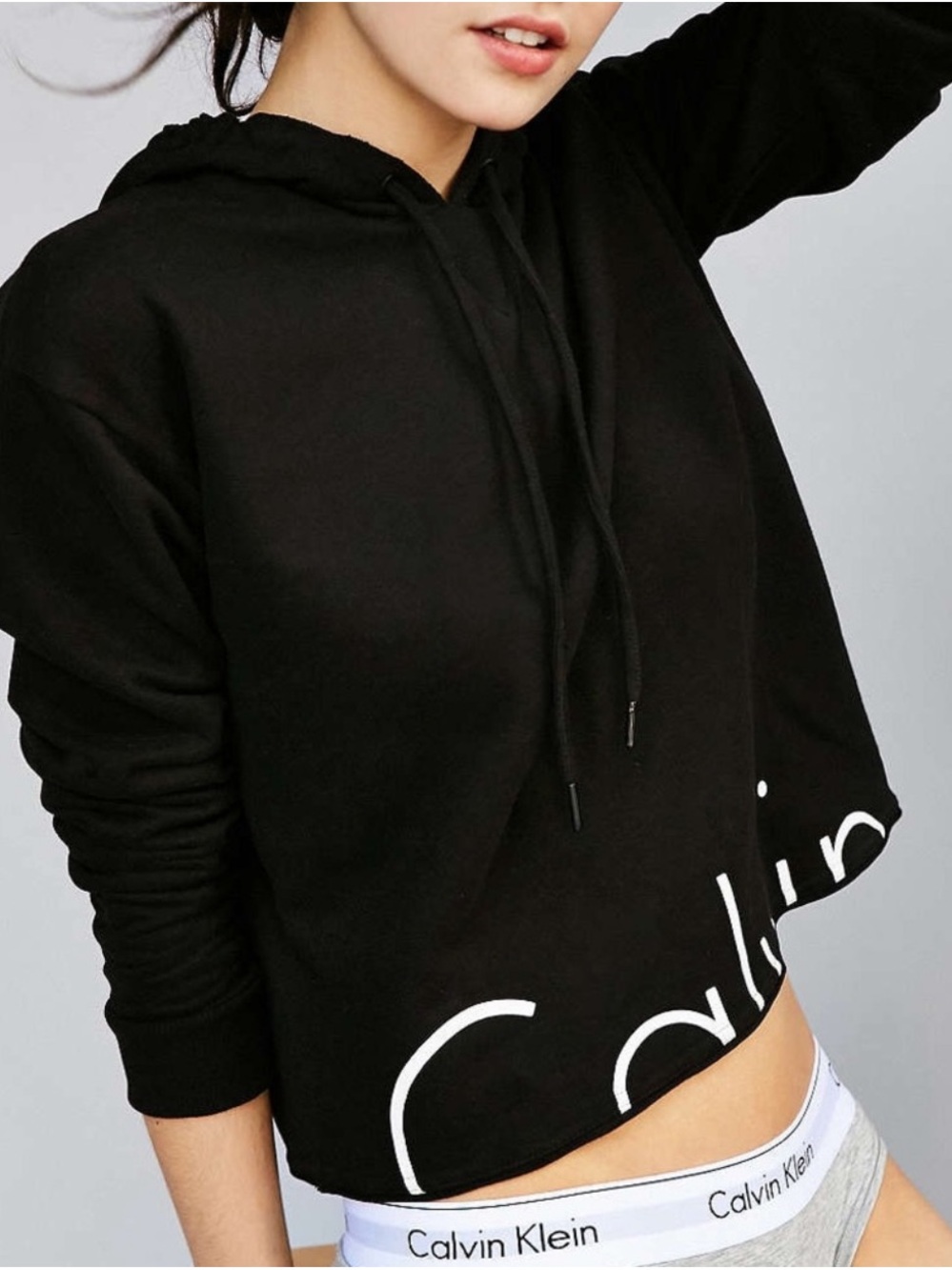 Calvin Klein Cropped Logo Sweatshirt Cut Off Hoodie